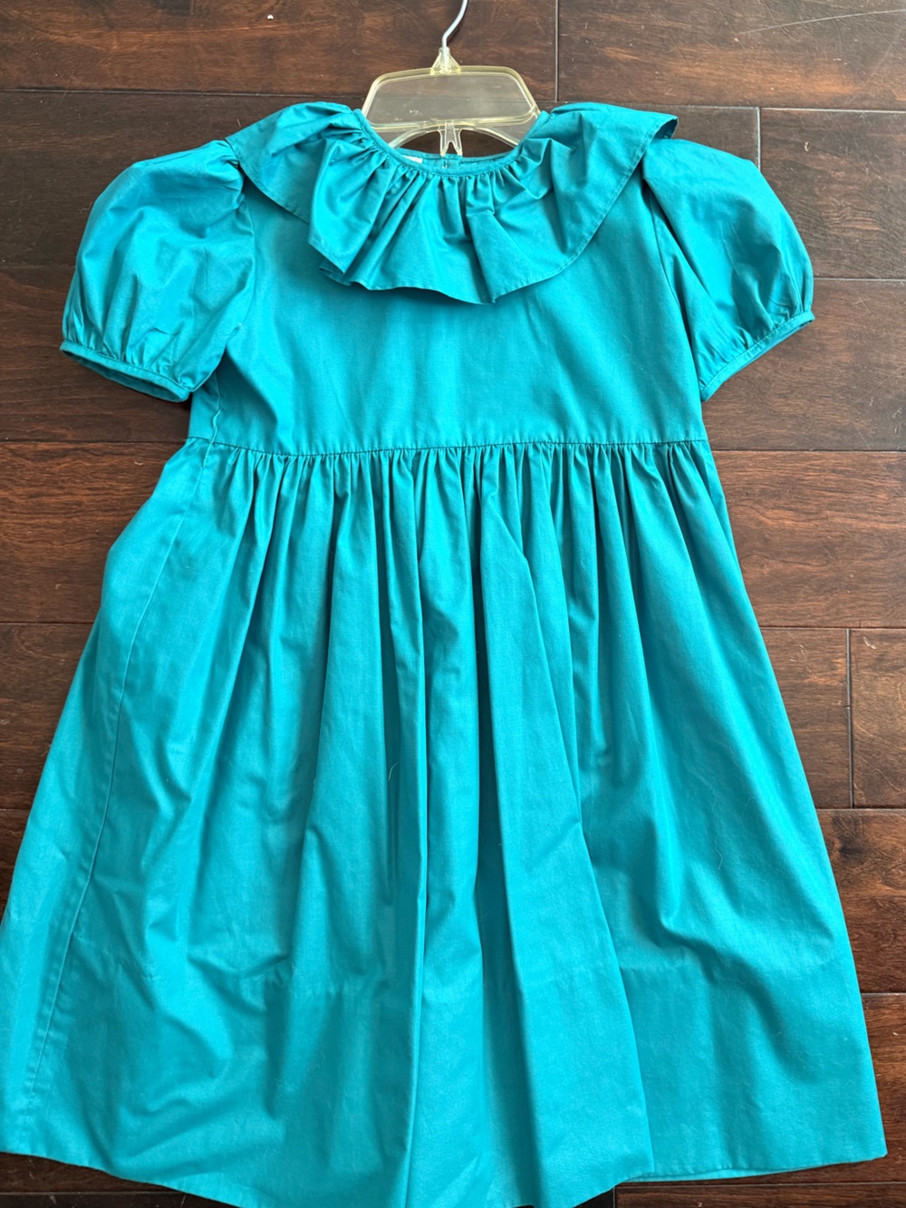 Teal Puff Sleeve Gathered Waist Dress